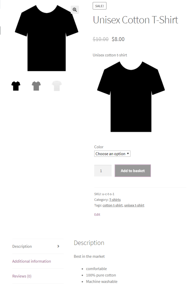 sample product page - Start a WooCommerce Website