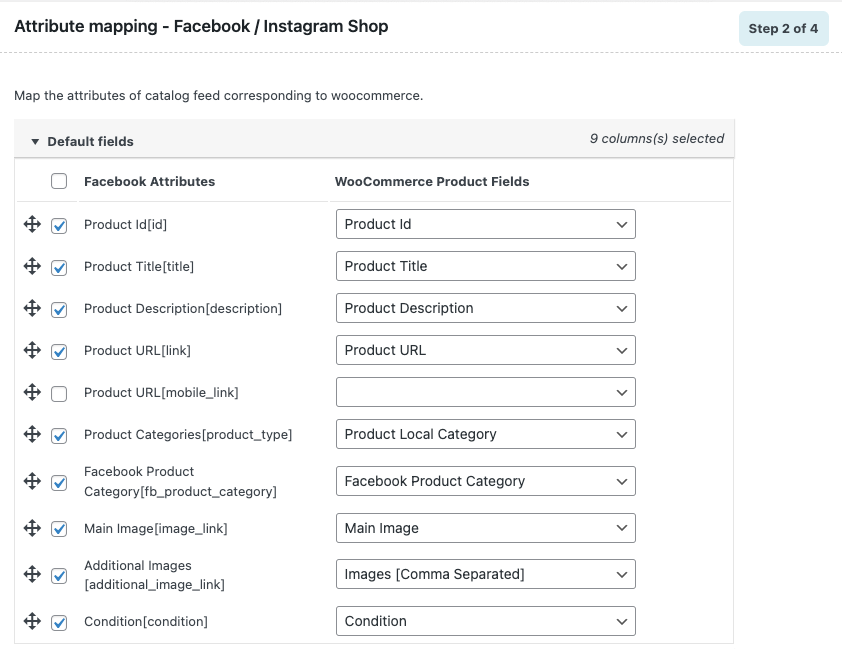 Mapping Facebook attributes with WooCommerce product fields
